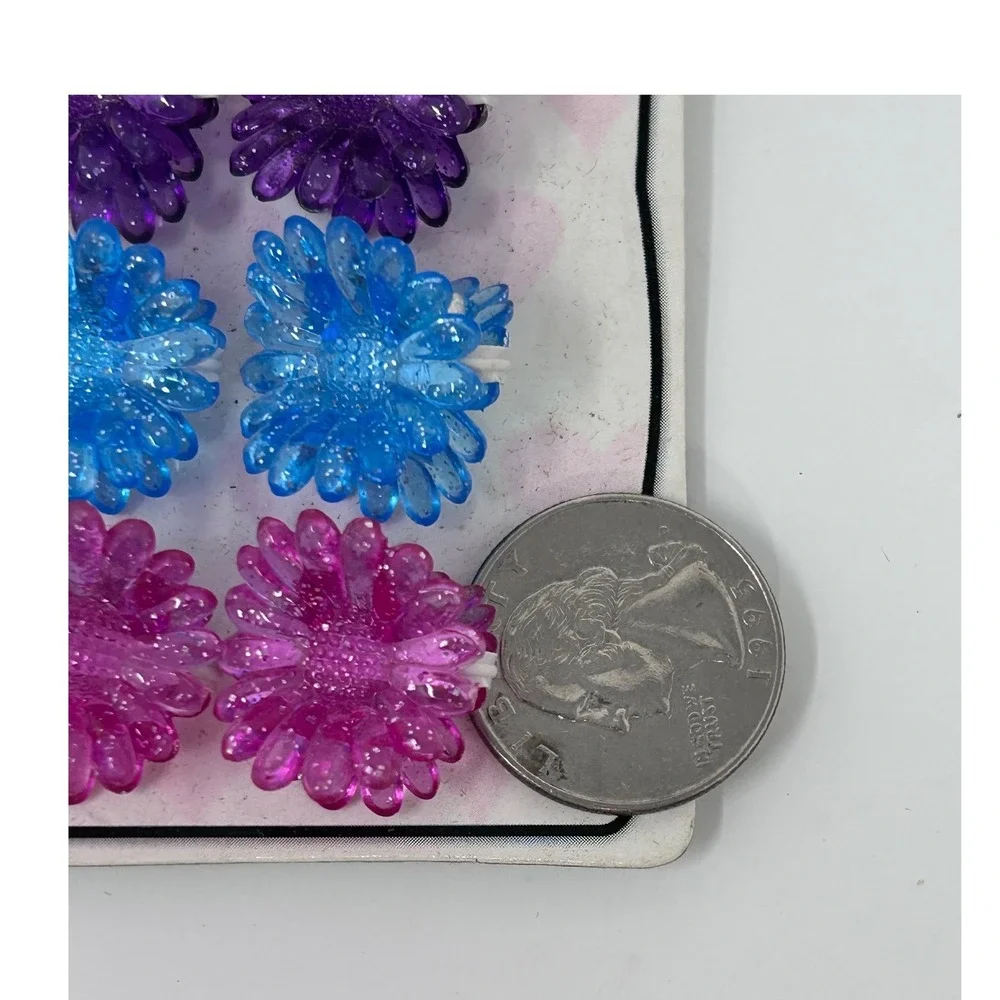 Vintage 1999 Scunci‎ Kids Flower Hair Clips 12pc Glitter Daisy Purple Blue Pink
